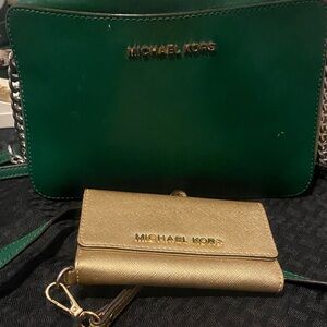 Michael Kors Green Crossbody Bag with free gold wallet